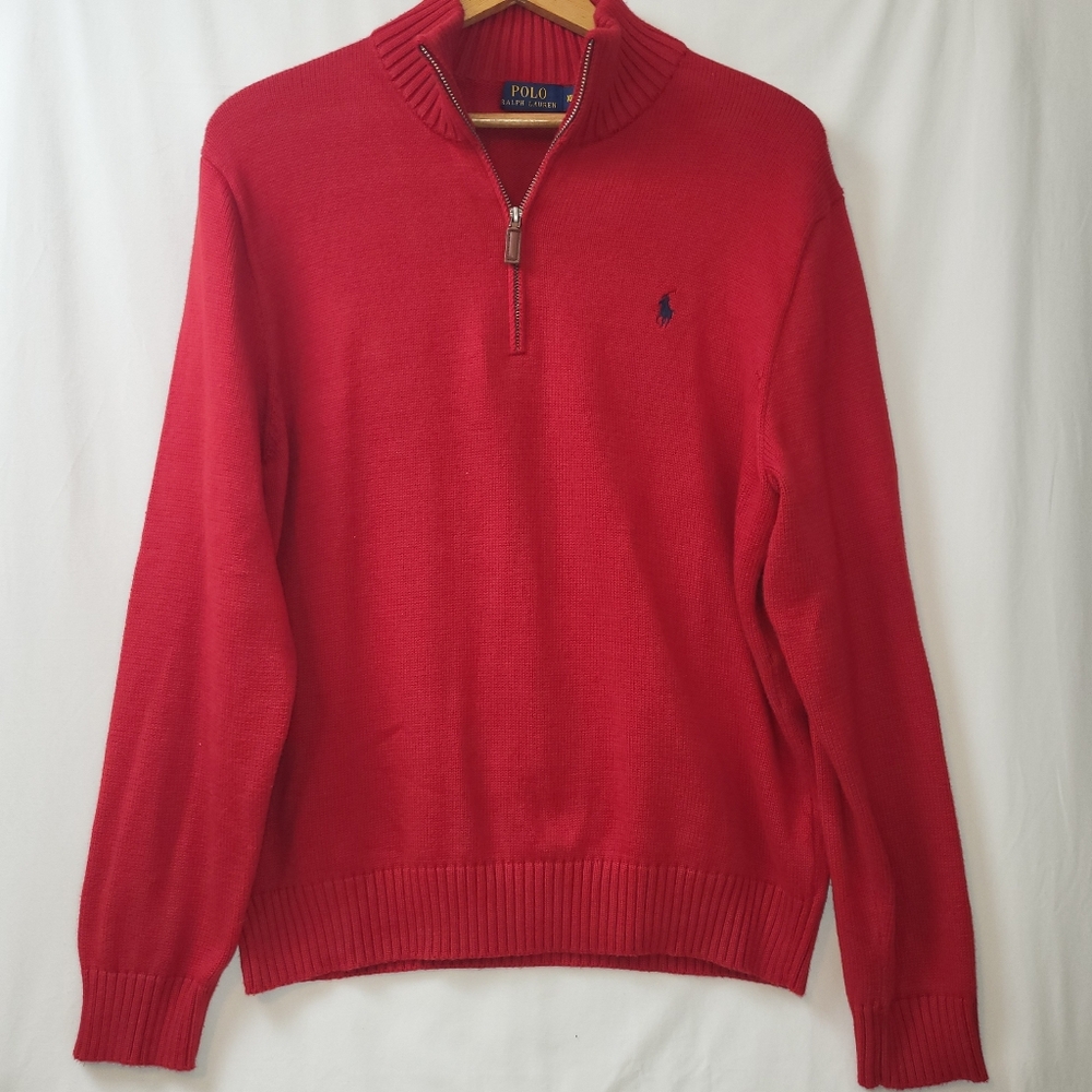 Polo‎ Ralph Lauren Knit Quarter Zip Men's Size XL 100% Cotton Red Pony Logo